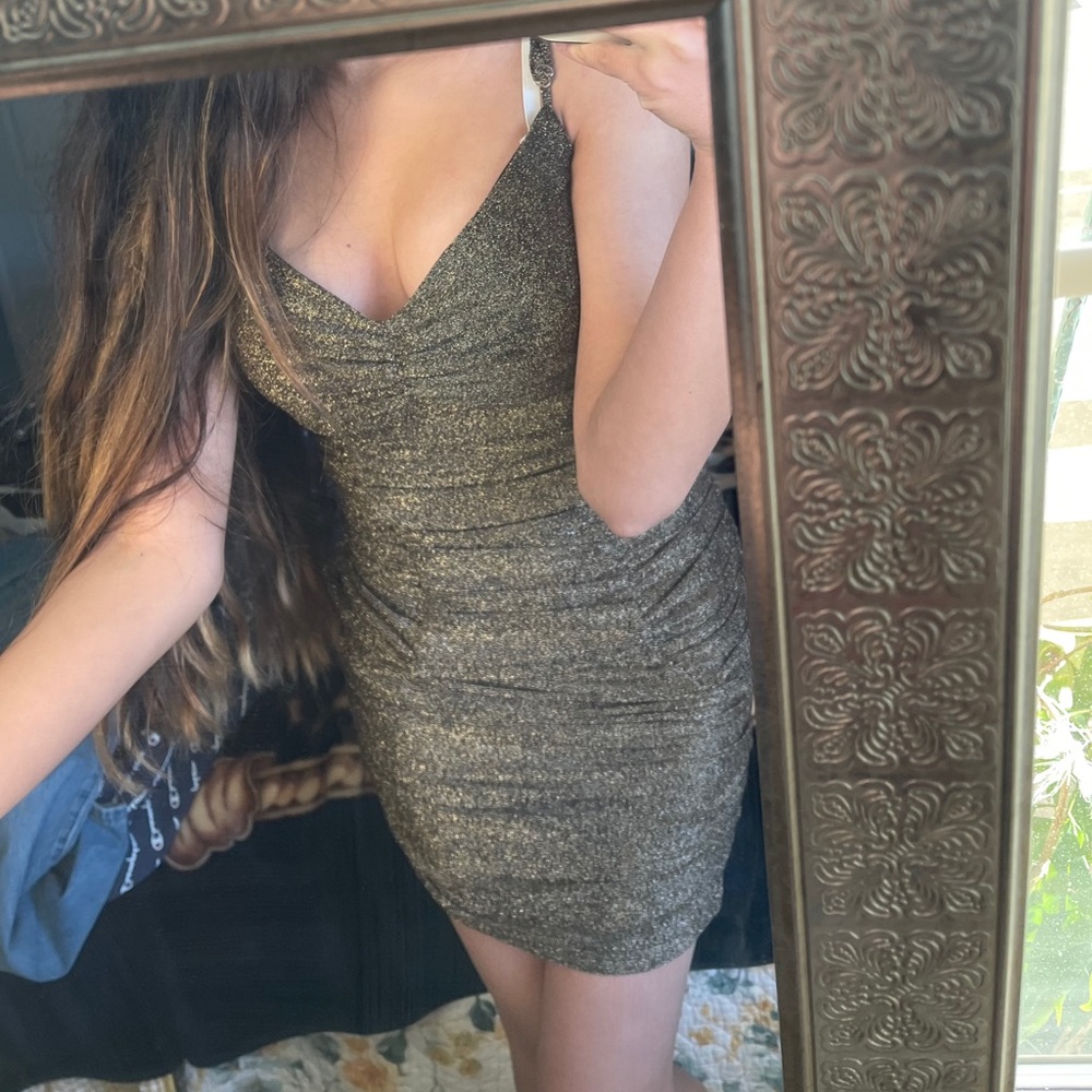 Night-Out Black & Gold Sparkly Dress with Cinches